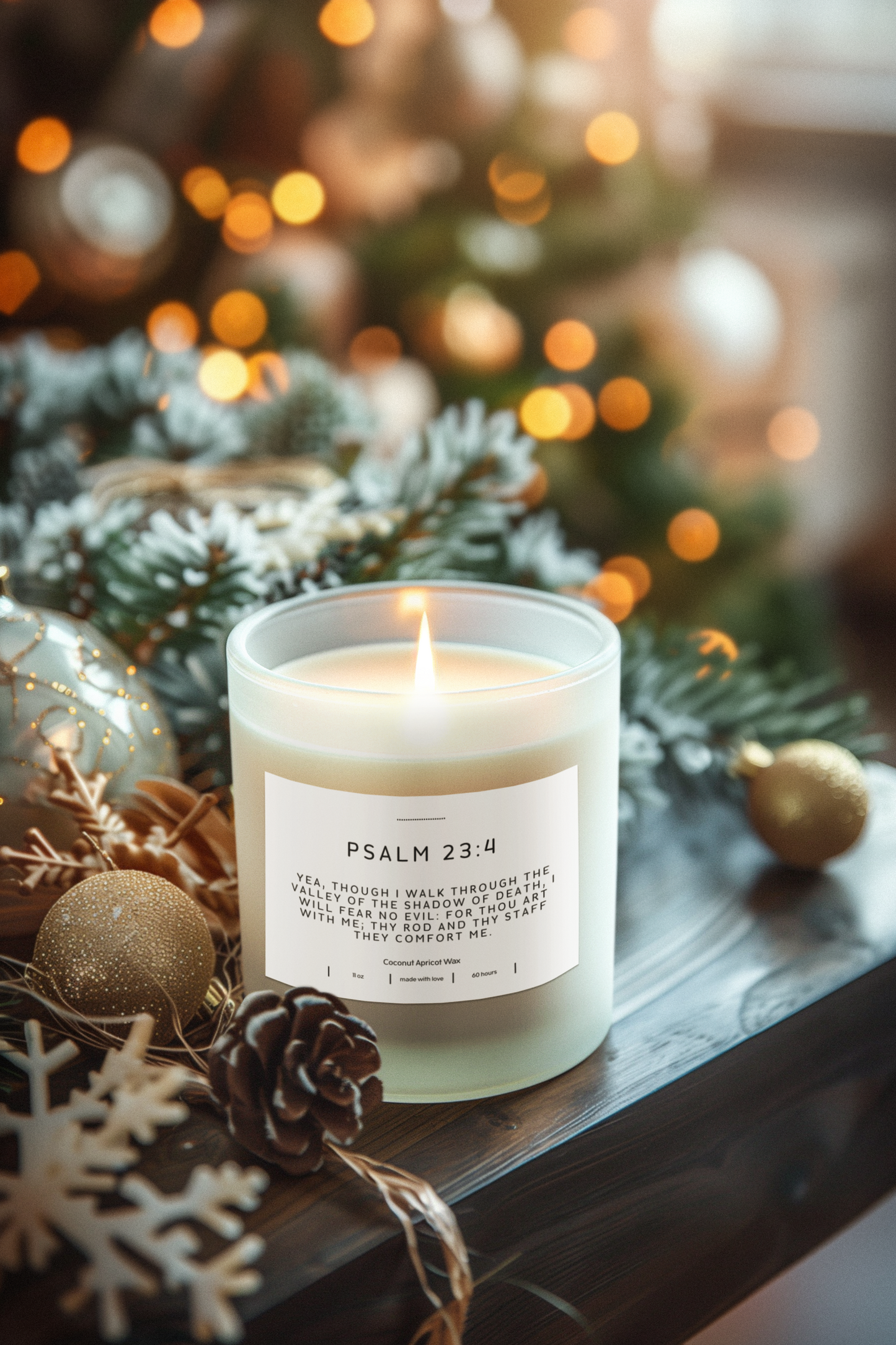 Psalm 23:4 Thou art with me 11oz Frosted Glass Candle